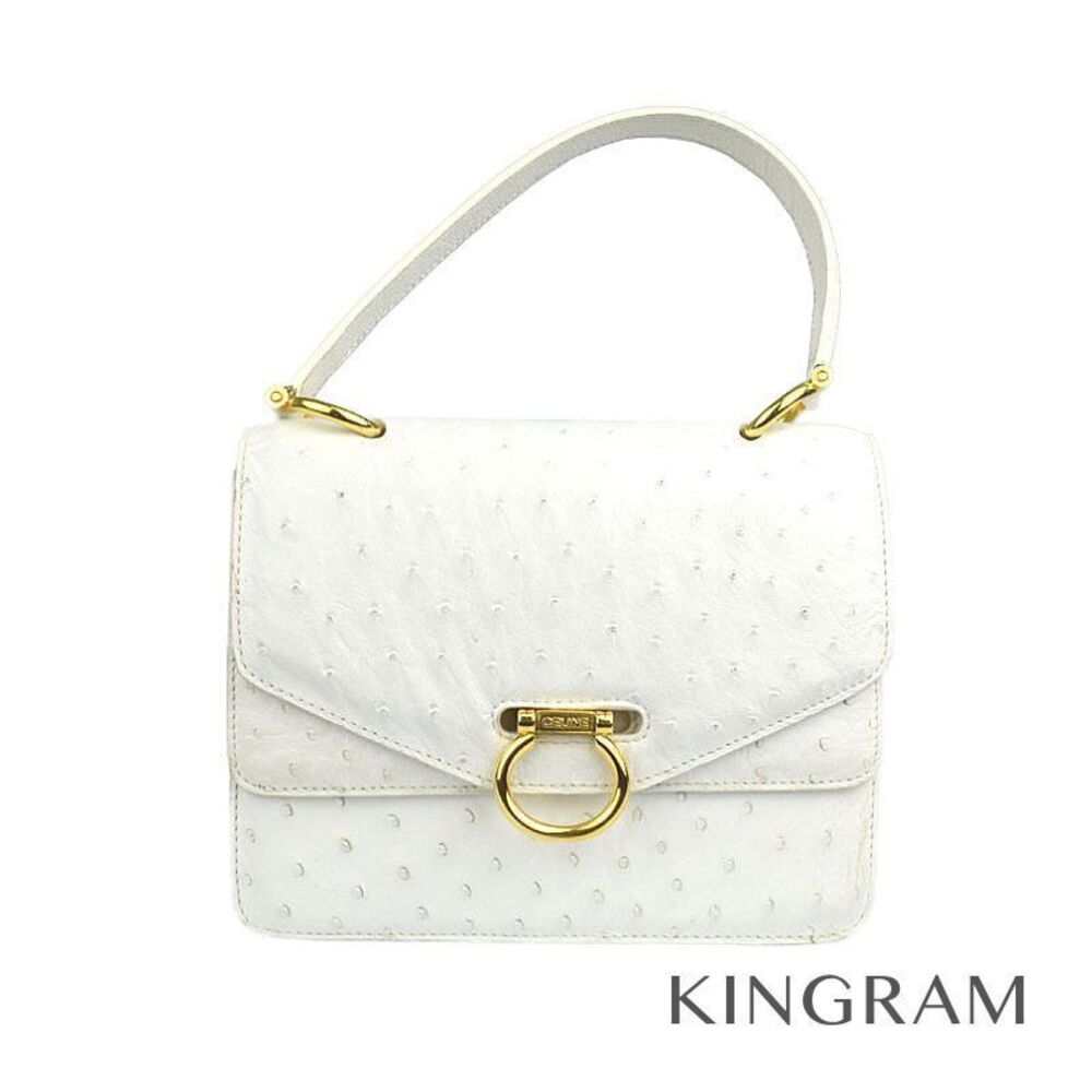 Celine Double Flap White Gold Ostrich Handbag se